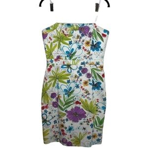 David Meister Floral Strapless Textured Sheath Bow Dress Sz 8 MARK